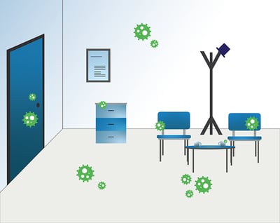 illustration of bacteria in a waiting room